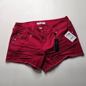 Refuge Womens Shorts Size 4 NWT $25 Red Mid Rise Stretch Fray Button New